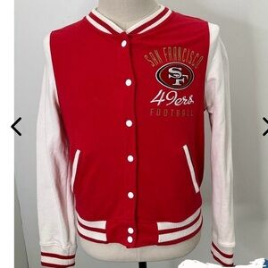 NFL San Francisco 49ers Women's Red and White Varsity Jacket